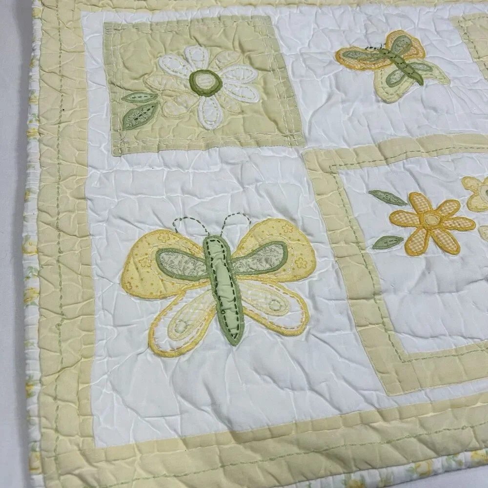 Pottery Barn Kids Quilted Pillow Sham Flowers Butterflies Patchwork Embroidered